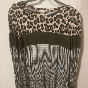 Lovely Melody Leopard and Striped Long Sleeve Top
